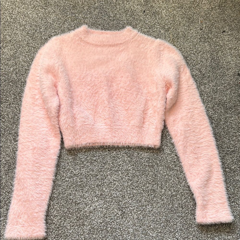 Cozy Pink Fuzzy Sweater - Crew Neck